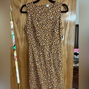 Old Navy Womens Dress Small Yellow Leopard Print Sleeveless Sheath Back Zip
